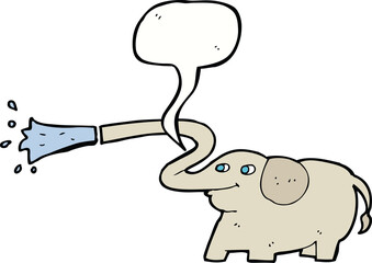 cartoon elephant squirting water with speech bubble