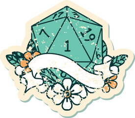 Retro Tattoo Style natural one d20 dice roll