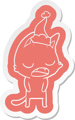 talking cat quirky cartoon  sticker of a wearing santa hat