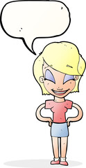 cartoon woman with hands on hips with speech bubble