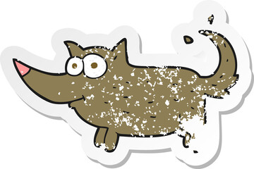 retro distressed sticker of a cartoon dog wagging tail