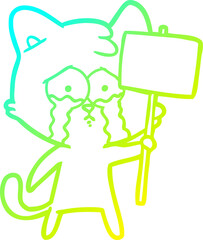 cold gradient line drawing of a cartoon cat