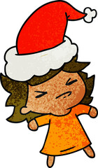 hand drawn christmas textured cartoon of kawaii girl