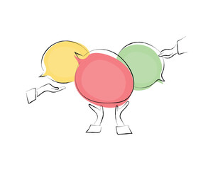 Hand drawn line art vector of people with opinions. Public opinion, mass media, manipulations, elections, communication concept