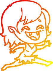 warm gradient line drawing of a cartoon laughing vampire girl