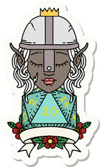 sticker of a elf fighter with natural 20 dice roll