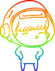 rainbow gradient line drawing of a cartoon curious astronaut