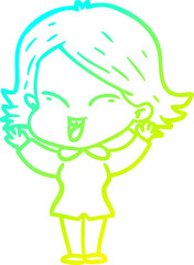 cold gradient line drawing of a happy cartoon girl