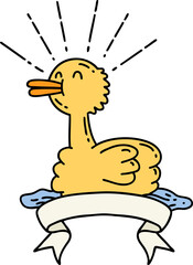scroll banner with tattoo style swimming duck