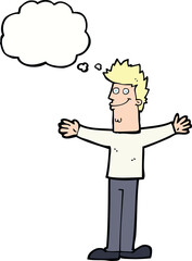 cartoon happy man with thought bubble