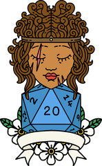 Retro Tattoo Style human barbarian with natural twenty dice roll