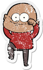 distressed sticker of a cartoon bald man staring