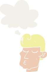 cartoon handsome man with thought bubble in retro style