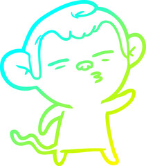 cold gradient line drawing of a cartoon suspicious monkey