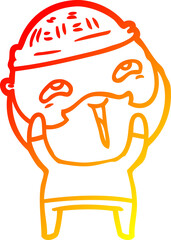 warm gradient line drawing of a cartoon happy bearded man