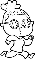cartoon running woman wearing spectacles