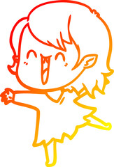 warm gradient line drawing of a cute cartoon happy vampire girl