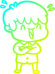 cold gradient line drawing of a cartoon laughing boy