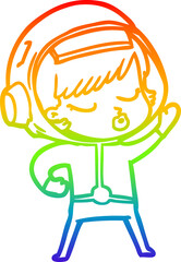 rainbow gradient line drawing of a cartoon pretty astronaut girl