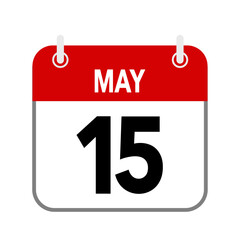 15 May, calendar date icon on white background.