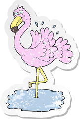 retro distressed sticker of a cartoon flamingo