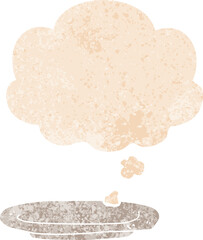 cartoon plate with thought bubble in grunge distressed retro textured style
