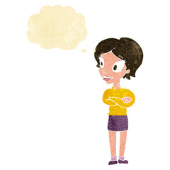 cartoon pretty woman with thought bubble