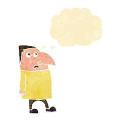 cartoon worried man with thought bubble