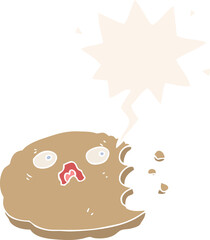 cartoon cookie with speech bubble in retro style