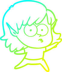 cold gradient line drawing of a cartoon elf girl staring