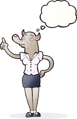 cartoon werewolf woman with idea with thought bubble