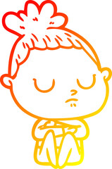warm gradient line drawing of a cartoon calm woman