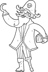 freehand drawn black and white cartoon pirate captain