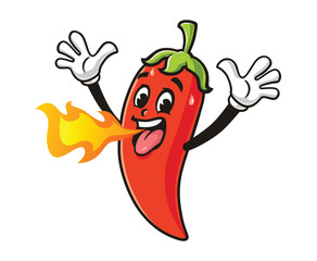 hot chili with flame cartoon mascot illustration character vector clip art