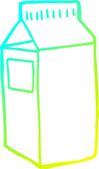cold gradient line drawing of a cartoon milk carton