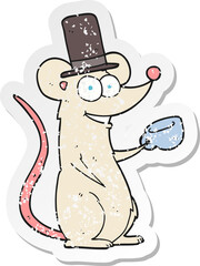 retro distressed sticker of a cartoon mouse with teacup
