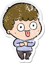 distressed sticker of a cartoon dumb kid