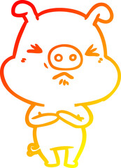 warm gradient line drawing of a cartoon angry pig