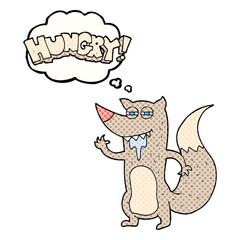 freehand drawn thought bubble cartoon hungry wolf