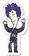 retro distressed sticker of a cartoon vampire man