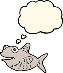 cartoon happy fish with thought bubble