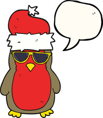 freehand drawn speech bubble cartoon cool christmas robin