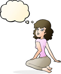 cartoon pretty woman with thought bubble