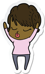 sticker of a cartoon woman with eyes shut