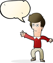 cartoon man waving with speech bubble