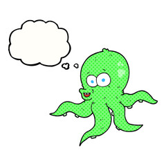 freehand drawn thought bubble cartoon octopus
