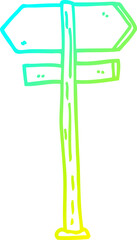 cold gradient line drawing of a cartoon direction sign