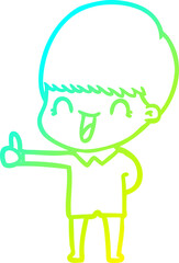 cold gradient line drawing of a happy cartoon boy