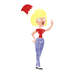 freehand retro cartoon woman wearing christmas hat