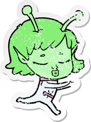 distressed sticker of a cartoon alien girl